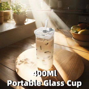 Creative Square Hitzebeständige Kaffeetasse Abdeckung mit Deckel und Strohhalm Transparent M - Bild 1 von 10
