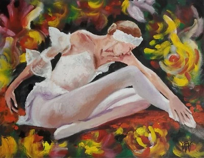 YARY DLUHOS Woman Figure Ballet Dance Music Theater Original Art Oil Painting - Image 1 of 4