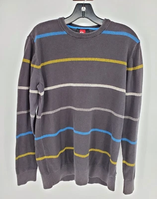 Quiksilver 毛衣成人尺寸中号灰色条纹轻便男式 — 第 1/4 张图片