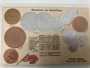 Münzkarte mit Nationalflagge -Britisch Indische Kaiserreich - Prägedruck - AK - Bild 1 von 3