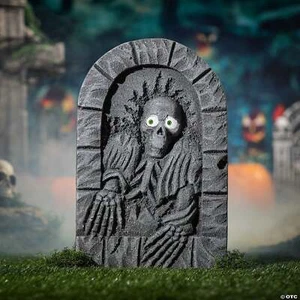 2 Ft. Gray Plastic Skeleton Tombstone With Moving Eyes Halloween Decoration - Picture 1 of 3