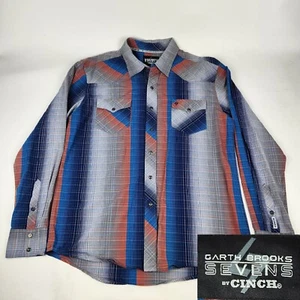 Cinch Garth Brooks Sevens Mens Shirt Pearl Snap Blue Gray Long Sleeve Western  - Picture 1 of 7
