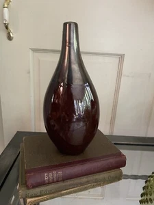 Brown Bud Vase 10” Ceramic Glossy Two- Tone - Picture 1 of 4