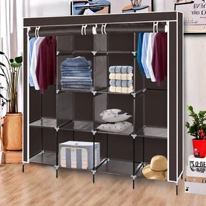 4-Tier Closet Storage Cabinet - Brown, Side Pockets, Non-woven Fabric, High Legs - Picture 1 of 24
