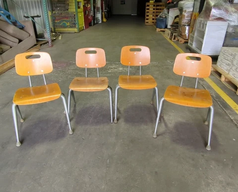 1950s Raymond Loewy for BRUNSWICK Metal & Wood Stacking School Chairs ~ Set of 4 Cover