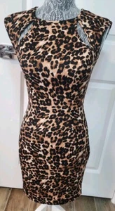 Mystic Cheetahs Print Knee Length Dress Razer Back Slits In Front Sexy Medium - Picture 1 of 8