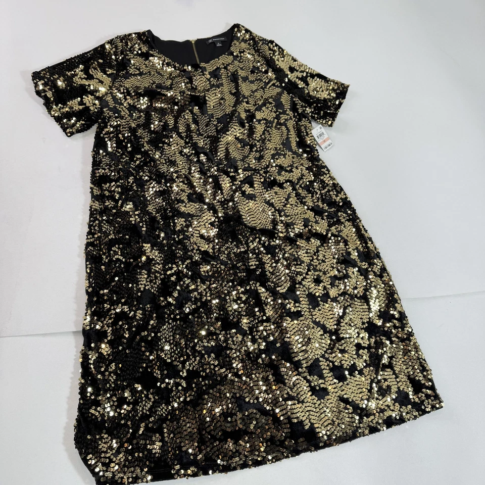 INC Dress Womens 2X Black Gold Sequin Short Sleeve Party Cocktail Glam Plus Size - Image 1 of 4
