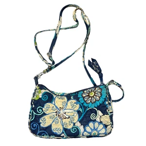 Vera Bradley Retired Print Blue Floral Crossbody Purse Quilted - Picture 1 of 12