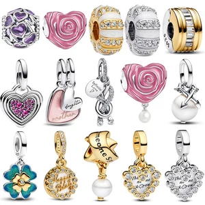 925 Sterling Silver Charms Love Heart Pendant Mom Daughter Split DIY Bracelet - Picture 1 of 53