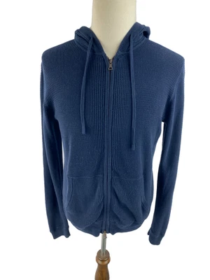 Vince Mens L Waffle Ribbed Full Zip Hoodie Sweatshirt Navy Blue Jacket - Image 1 of 4