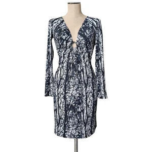 A.B.S Allen Schwartz Keyhole Graphic Print Long Sleeve Dress Petite Small Y2K - Picture 1 of 2