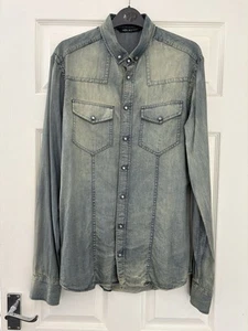 Neil Barrett Herren Denim Western Hemd Blau Distressed Druckknopf 15,5” 39 Medium M - Bild 1 von 14