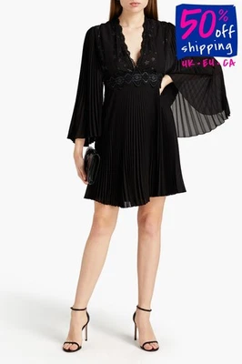 PVP €1010 GIAMBA Por GIAMBATTISTA VALLI Mini Vestido IT40 US4 UK8 S Plisado Cuello en V Foto 1 de 4