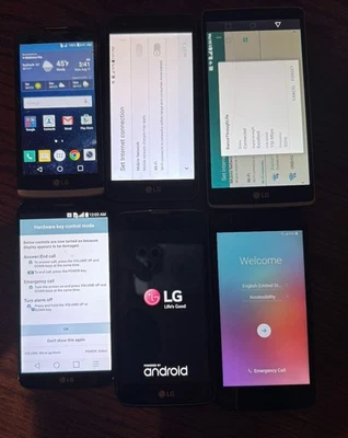 Lot of 6 LG H631 G2 M153 M343 Aristo 3+ LS675 Smartphone Broken Fast Ship - Image 1 of 2