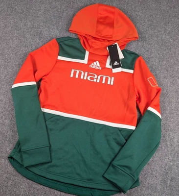 Miami Hurricanes Adidas Sudadera con Capucha Para Hombre Pequeña Naranja Verde NCAA Fútbol Nuevo con Etiquetas Foto 1 de 4