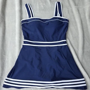 Shore Shapes Swimwear Nautical Pin Up Retro Style Swimsuit Swim Dress Blue Sz 14 - Picture 1 of 13