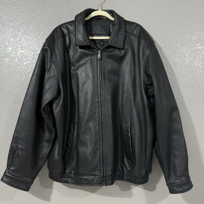 Croft Barrow Bomber Jacket Black Leather Collared Zip Pockets Lined XLT Tall - Image 1 of 4