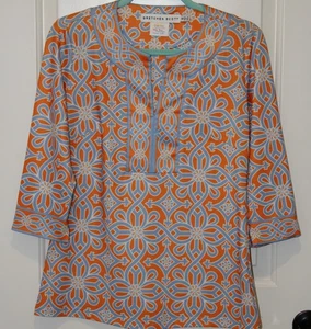 Gretchen Scott Tunic Top Size Small – Piazza Pattern Orange & Blue Geometric - Picture 1 of 11