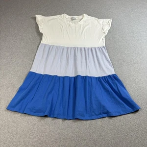 J Crew Dress Womens Medium White Blue Colorblock Tiered Ruffle Hem Tunic Coastal - Picture 1 of 10