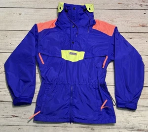 Vtg 90s Columbia Purple Orange Color Block Hood Jacket Radial Sleeve Men’s Sz S - Picture 1 of 23
