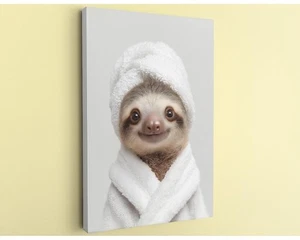 Sloth Canvas Art Funny Baby Sloth In Bathrobe Nursery Wall Decor Gift - Picture 1 of 10