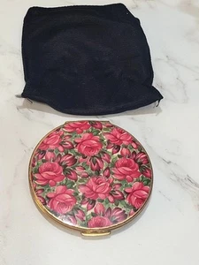 Vintage Stratton Pink Roses Enamel Floral Powder Compact Gorgeous - Picture 1 of 8