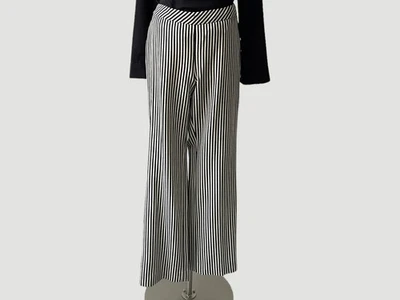 Akris Punto Striped Cream/Black 100% Wool Pants Women Size 12 Germany - Image 1 of 4