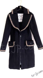 CHANEL 06A Black Zipper CC Logo Wool Alpaca Coat 36 US4 - Picture 1 of 11