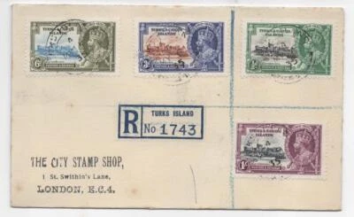 TURKS & CAICOS ISLANDS 1935 GV SILVER JUBILEE Registered FDC - Image 1 of 2