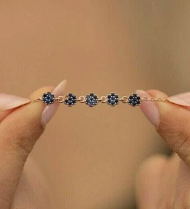 3Ct Round Cut Lab-Created Sapphire Flower Chain Bracelet 14k Rose Gold Plated - Picture 1 of 3