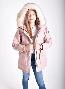Girl's Water Resistant Fur Lined Fishtail Back To School Winter Parka Coat - Picture 1 of 26