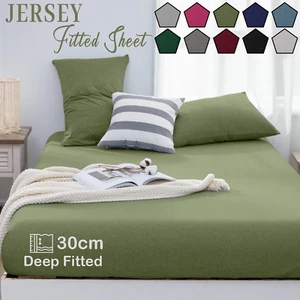 100% Cotton Fitted Sheet Fully Elastic 30CM Jersey Bed Sheets Single Double King - Picture 1 of 60