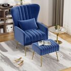 Modern Velvet Accent Chair with Ottoman Set Tufted Lounge Armchair with Footrest