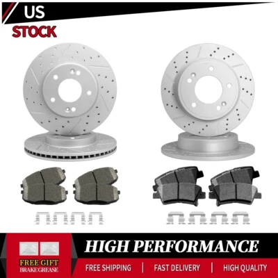 Rotores de freno perforados delanteros y traseros + pastillas de freno de cerámica para Kia Soul 2014-2016 Foto 1 de 4