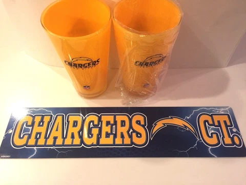 San Diego Chargers St. Sign 4"X16" "Chargers Ct." Man Cave & (2) Tumbler Acrylic Cover
