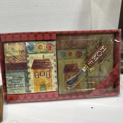 Cheese  plate Set By Cypress Home- Knife Napkins artisan glass plate inspiration - Image 1 of 4