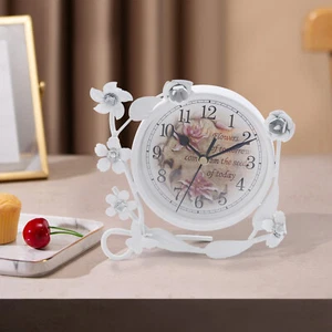 Europ?ische rústico blanco?e flor hierro abrigo reloj de mesa salón silencio NUEVO - Imagen 1 de 12