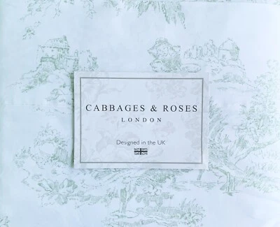 NIP Cabbages & Roses London King Sheet Set Country Toile Sage Cotton Percale - Image 1 of 4