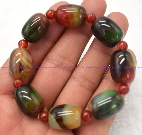 VALENTINO Bracciale perle tonde cilindro gemme agata multicolore naturale 12x16 mm e 6 mm 7 5 in