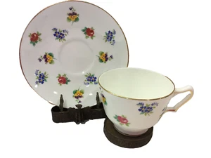 Vintage Crown Staffordshire England Bone China Tea Cup and Saucer Multi Floral - Picture 1 of 10