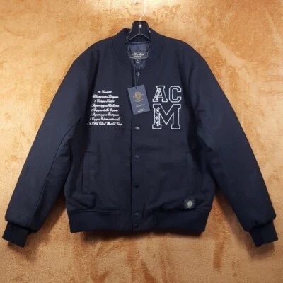 Chaqueta Universitaria AC MILAN Para Hombre Pequeña Negra Forrada de Lana Bombardero Edición Limitada $495 Foto 1 de 4