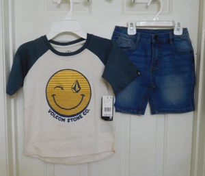 NWT 2pc Volcom Smiley Face Shirt & Jean Shorts sz 5 6 or 7 - Picture 1 of 1