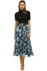 LOVER Florence Pleat Midi Skirt in Navy Floral Size 8 AU RRP 395 WITH DEFECTS - Picture 1 of 9