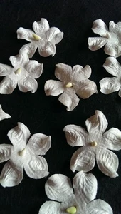 10 Single Flowers -Mulberry Paper/Handmade/embellishment/craft/cardmaking/DC10 W - Picture 1 of 9