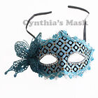 Aqua Blue Venetian Masquerade Mask w/ Rhinestones & Butterfly Party Prom Costume