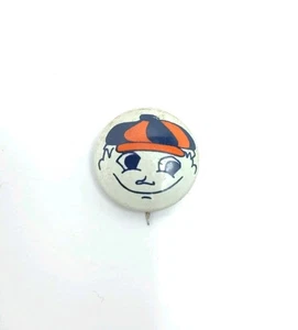 Vintage Happy Guy Pin Button orange & blau Hut kleine grüne Ente USA - Bild 1 von 4