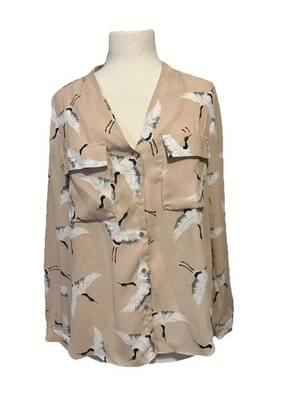 Camisa Blusa Zara Colección Básica Talla M Estampado de Pájaros Top Pétalos Espalda Alta-Baja Foto 1 de 4