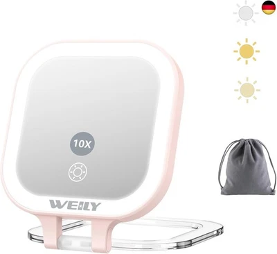 BESUCHE DEN WEILY-STORE WEILY Taschenspiegel mit Beleuchtung, 1X/10X Vergrößerung Doppelseitiger R