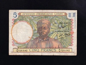 F.C. FRENCH EQUATORIAL AFRICA , 5 FRANCOS 1941 , B/C ( FINE ) , P.6 . - Picture 1 of 2