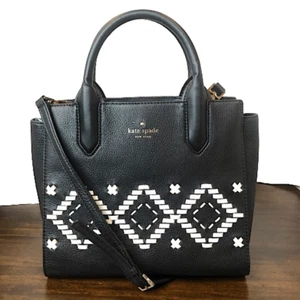 Bandolera KATE SPADE de Cuero Negro Tejida Cuero Blanco Diamante Patrón Argyle - Imagen 1 de 16
